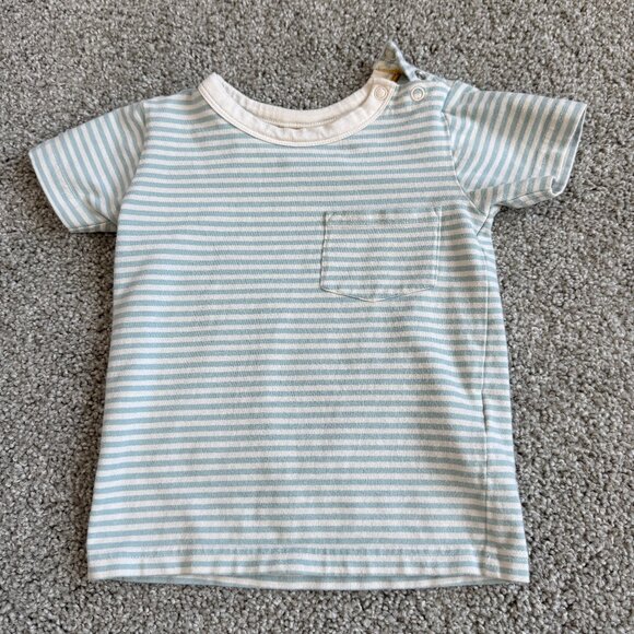 Little Green Radicals t-shirt - greenish blue & cream stripes - 18-24 mo - snaps - Picture 1 of 7